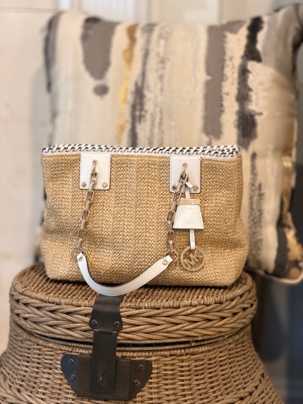 Michael by Michael Kors Straw Rosalie Satchel/Tote